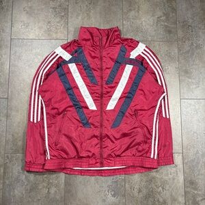VTG 90s Adidas Maroon & Navy Trefoil Colorblock Fleece Lined Windbreaker Jacket